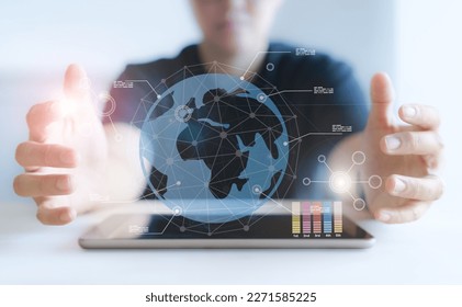 hand holding a touch screen interface graphic , new technology