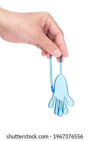 Hand Holding Toy Elastic Stretchy Sticky Hand Shape Isolated On White Background