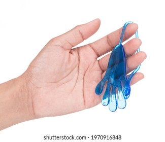 Hand Holding Toy Elastic Stretchy Sticky Hand Shape Isolated On White Background