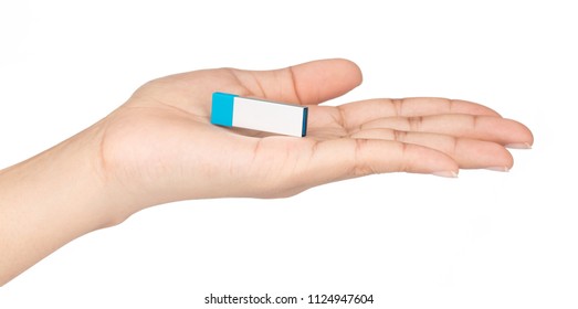hand holding USB flash memory isolated on a white background. 