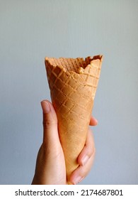 Hand Holding Waffle Cone, Ice Cream Cone