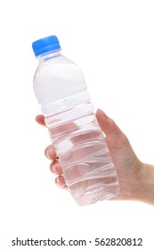 Hand Holding Water Bottle Isolated On White Background