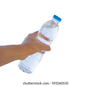 Hand Holding Water Bottle Isolated On White Background