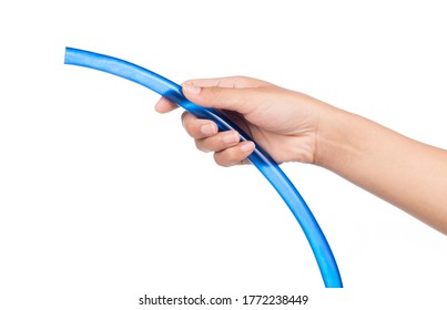 Hand Holding Water Hose Isolated On White Background