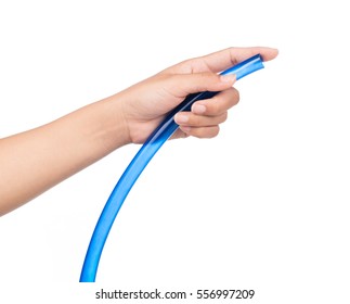 Hand Holding Water Hose Isolated On White Background