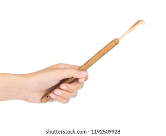 Hand Holding Wood Scratch Back Isolated Stock Photo (Edit Now) 1363173401