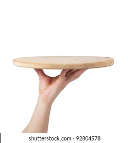 The Hand Holding A Wooden Tray