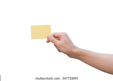 Hand Holding Yellow Paper Isolated On White