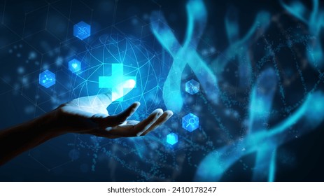 Hand holding.Healthcare and medical icon pattern innovation digital technology technology background. Medical, science and technology concepts. Abstract futuristic design. - Powered by Shutterstock