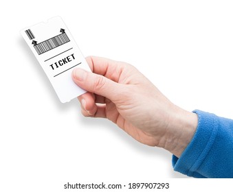 Hand Holdink A Ticket - Concept Image On White Background For Easy Selection - Bar Code Is Completely Made Up