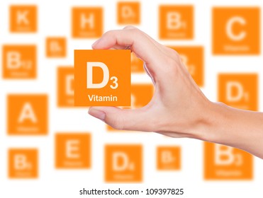 Hand Holds A Box Of Vitamin D3