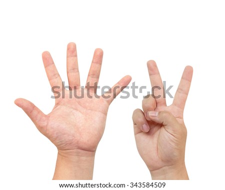 The hand holds the number seven or quantified. Mathematics Teaching Display or demonstration or tutorial. White background