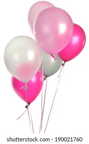 Hand Holds Pink Balloons Isolated On White 