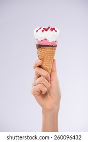 Hand With Ice Cream Waffle Cone