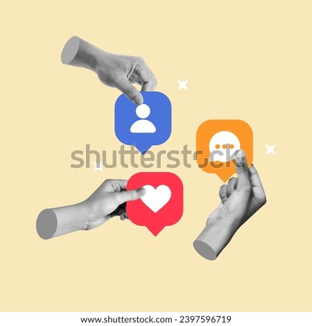 Hand with Icons, text messages, messages, notifications, Communication, phone conversation, Social networks, Mobile phone, Mobile application