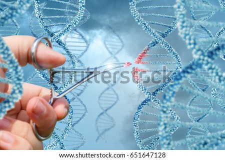 Hand inserts a molecule into DNA concept design.