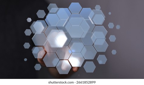 Hand Interacting with Hexagon Technology Interface