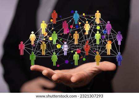 A hand interacting with many of online users connection, 3d render