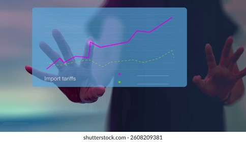 A hand interacts with a digital graph labeled 
