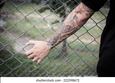 Hand In Jail, Tattoo On Hand,hand Clutching Prison,no Escape