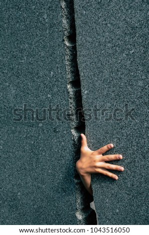 Similar – Image, Stock Photo Child hand reaches through a hole in a concrete wall