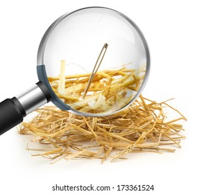 hand lens that magnifies a needle in a haystack - Shutterstock ID 173361524
