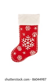 Hand Made Christmas Stocking Isolated On White Background