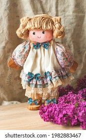 Hand Made A Doll In A Beautiful Dress With Wooden Hands And Legs, Waldorf Education, Eco Toys, Eco-lifestyle, Natural Materials