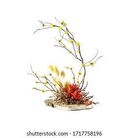 Hand Made Ikebana Composition Isolated On White