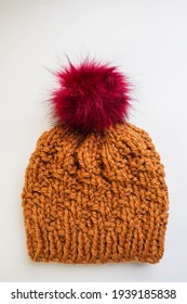 Hand Made Knitted Pompom Beanie Hats Using Super Chunky Wool