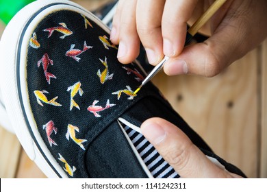 Hand Made Painted Canvas Shoes With Acrylic Paint And Paintbrush