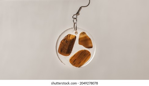 Hand Made Pendant Earring In Synthetic Transparent Resin With Color Small Stones