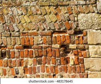 Hand Made Red Bricks In A Wall Using Lime Mortar