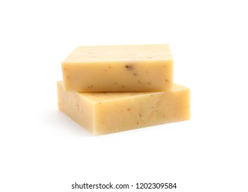 Hand Made Soap Bars On White Background