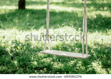 Hand made swings on a tree at backyard