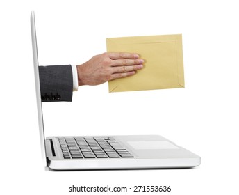 Hand with mail out of laptop - Shutterstock ID 271553636