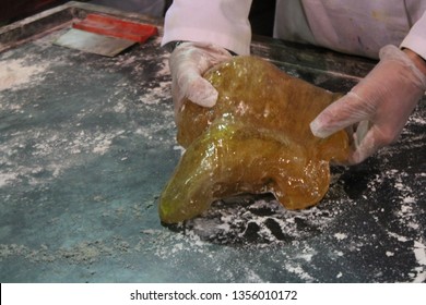 Hand Making Hard Candy Rock Sweets Popular At Seaside Rock Stock, Photo, Photograph, Picture, Image