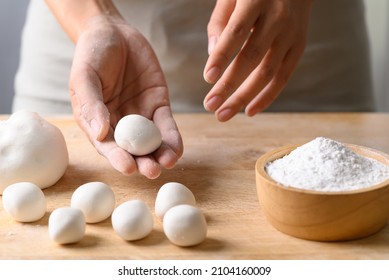 Hand Making Tangyuan, Chinese Dessert Made Of Ball Glutinous Rice Flour