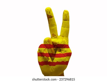 Hand Making The V Sign South Vietnam Country Flag Painted