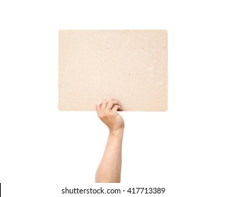 Hand Man Holding A Sign Board Isolated Background.