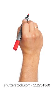 Hand With Marker Isolated On White Background