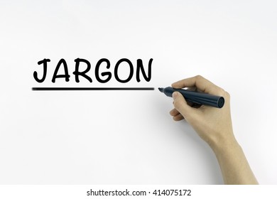 Hand with marker writing: JARGON 