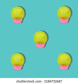 A hand massage ball creates a funny cupcakes. 