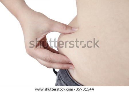 hand is measure the bodyfat on a white background