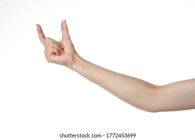 Hand Measuring Invisible Items, Man's Palm Making Gesture While Showing Small Amount Of Something 