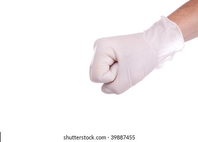 Hand In The Medical    Glove  (clenched Fist)