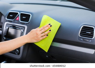 Hand With Microfiber Cloth Cleaning Car