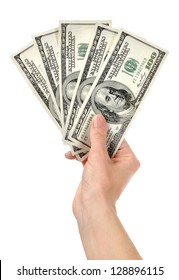 Hand With Money Isolated On A White Background