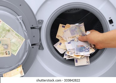 Hand Money Laundering Problem Illegal Cash Euros And Pounds