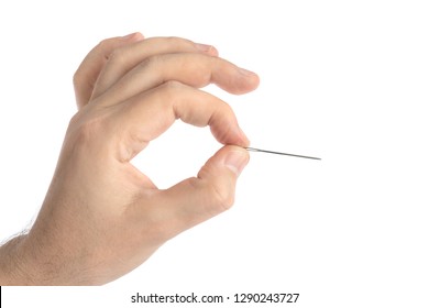 Hand With Needle Isolated On White Background